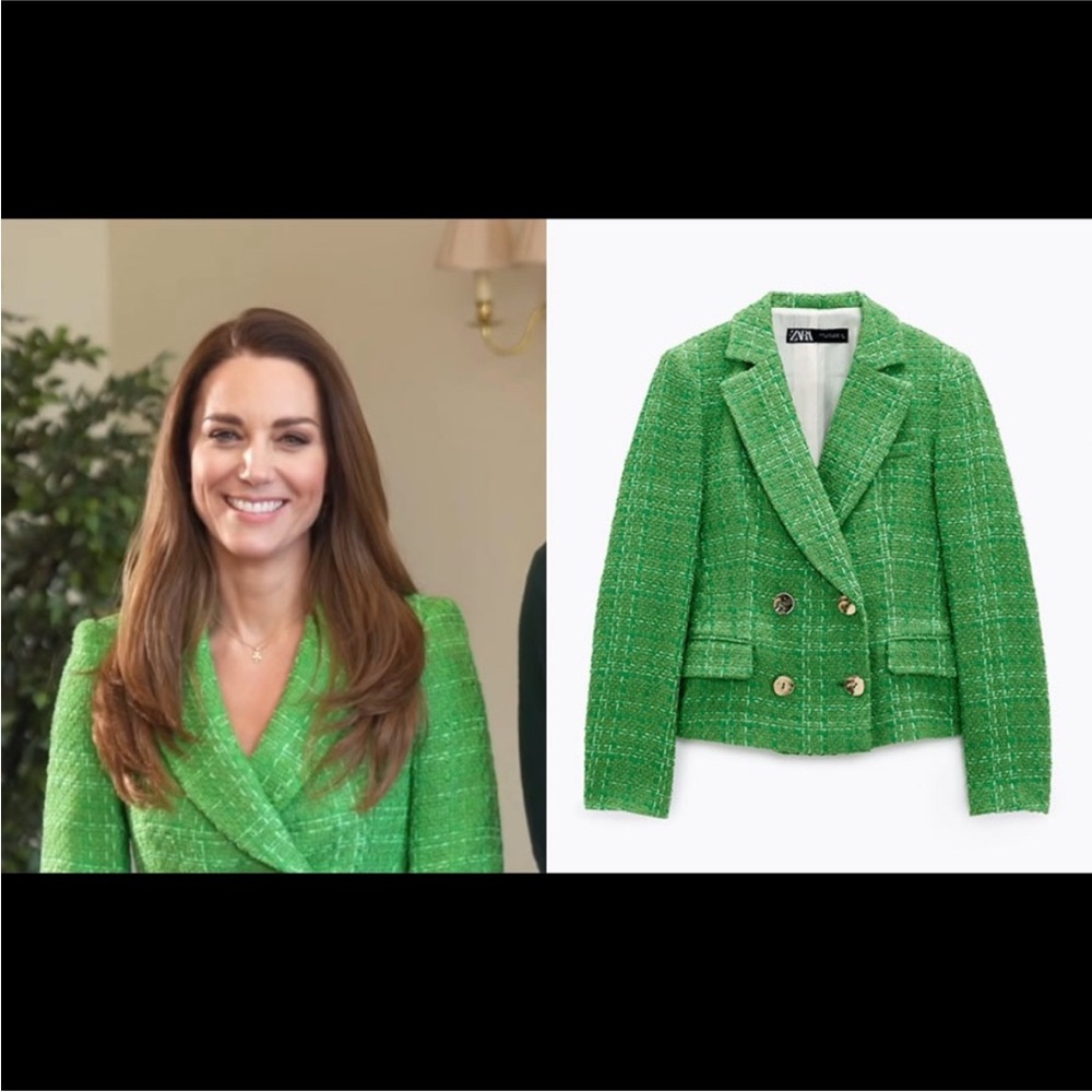 Zara Green Tweed Blazer with Gold Buttons - Picture 8 of 8